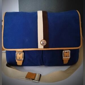 Coach Blue/Tan/Cream Canvas Traveling Bag with Adjustable Straps